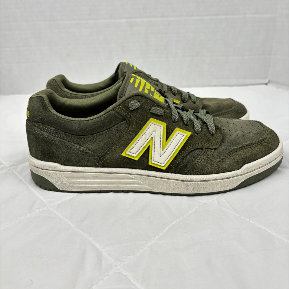 New Balance 480 Suede Sneakers Olive Green Neon Yellow Mens 7 Womens 8.5 - Picture 4 of 10